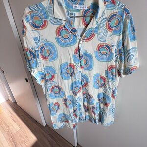 Zara Blue and Red Casual Button Down Shirt